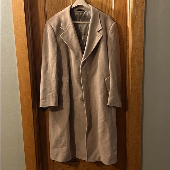 Battaglia Di Milano Wool Cashmere Mens Overcoat Camel Size 44R Tan Peacoat - Picture 1 of 7